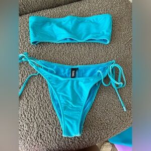 Blue Strapless Triangl Bikini, size: small